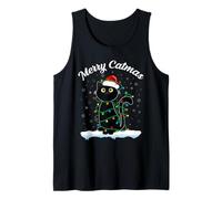 Gatto con Cappello di Babbo Natale Merry Catmas Black Cat luci di Natale Canotta