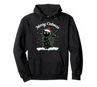 Gatto con Cappello di Babbo Natale Merry Catmas Black Cat luci di Natale Felpa con Cappuccio