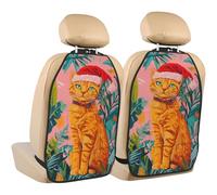 Gatto con cappello di Natale rosso protezioni per sedile posteriore auto, confezione da 2 tappetini con tasche portaoggetti per veicoli per proteggere da sporco fango graffi