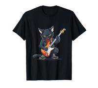 Gatto con Chitarra Elettrica per un Inno Rock Outfit Maglietta
