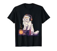 Gatto con Cuffie Ascoltare Musica Arte Maglietta