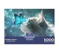 Gatto con Farfalla Blu Puzzle 1000 Pezzi Gioco di Puzzle 1000 Pezzi Carta per Adulti Scena Onirica Animale Relax Casa Regalo 38x26cm/1000pcs 38x26cm/1000pcs