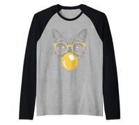 Gatto Con Occhiali Gialli E Chewing Gum Amanti Dei Gatti Maglia con Maniche Raglan