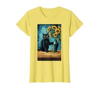 Gatto con Un Vaso di Girasole Maglietta, Donna, Limone, XXL