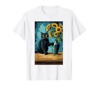 Gatto con Un Vaso di Girasole Maglietta, Uomo, Bianco, XXL