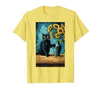 Gatto con Un Vaso di Girasole Maglietta, Uomo, Limone, M