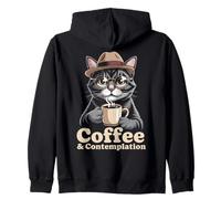 Gatto Contemplazione Caffè Felpa con Cappuccio