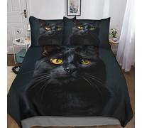 Gatto Copripiumino Da 3 Pezzi,set Di Biancheria Da Letto Con Stampati in 3D,federe,cerniera Nascosta,Cute Black Gatto Pattern Copripiumino Sportivo in Microfibra Facile Da Pulire King(220x240cm)