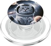 Gatto cosmico che si destreggia tra i pianeti PopSockets PopGrip per MagSafe