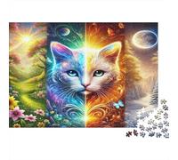 Gatto Cosmico Duale Puzzle 1000 Pezzi Carta riciclata per adulti Puzzle per adulti Gioco difficile e stimolante Attività divertente per casa Ottima idea regalo 52x38cm/1000pcs