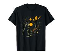Gatto cosmico Illustrazione Spazio Pianeti Notte Cielo Celeste Maglietta