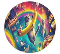 Gatto Cosmico Mondo Cibo Arcobaleno Puzzle 1000 Pezzi Rotondo Carta Puzzle per Adulti Alta Difficoltà Relax Decorazione Casa Collezione Artistica Regalo