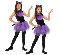 Gatto Costume Abito Tutu Ragazza Halloween Viola Vestito Bambini