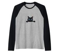Gatto Curioso Che sbircia Maglia con Maniche Raglan