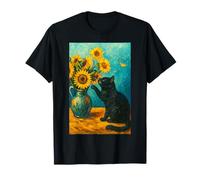 Gatto Curioso Girasoli Pittura Van Gogh Style Art Maglietta