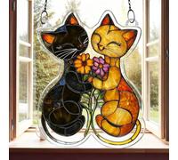Gatto da appendere alla finestra con fiori, perfetto per la decorazione della casa e regalo mamma coppia acchiappasole arte appeso ornamento acchiappasole acrilico finestre Suncatchers finestre Natale