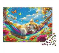 Gatto da giardino Puzzle 1000 Pezzi Gioco di Puzzle 1000 Pezzi per Adulti Amaca floreale colorata Relax Concentrazione Famiglia Regalo 38x26cm/1000pcs