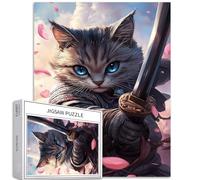 Gatto dagli occhi azzurri Guerriero 1000 pezzi Puzzle per adulti Spada Samurai portatile Puzzle artistico colorato fai da te per la decorazione della casa regali puzzle famiglia perfetto per serate di