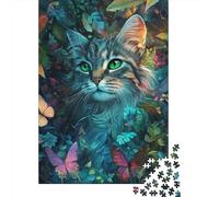 Gatto dagli occhi verdi Puzzle 1000 Pezzi Carta Gioco di Puzzle 1000 Pezzi Farfalle colorate Relax concentrazione Famiglia Decorazione regalo 70x50cm/1000pcs