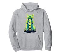Gatto d'attacco nel 321 feroce felino Invade la Città Felpa con Cappuccio, Unisex per Adulti, Grigio Melange, S