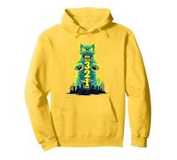 Gatto d'attacco nel 321 feroce felino Invade la Città Felpa con Cappuccio, Unisex per Adulti, Limone, L