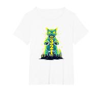 Gatto d'attacco nel 321 feroce felino Invade la Città Maglietta, Donna Plus-Size, Bianco, 1X