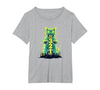 Gatto d'attacco nel 321 feroce felino Invade la Città Maglietta, Donna Plus-Size, Grigio Melange, 1X