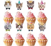 Gatto Decorazioni per Torte, 24pcs Gatto Cupcake Topper, Gattino Torta Topper, Animali Cake Topper, Gatto Feste Decorazione di Torte, Decorazioni Torte Gatto, Topper per Cupcake a Tema Gatto
