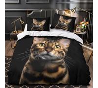 Gatto del Bengala Set Di Copripiumino 3 Pezzi microfibra morbida motivo 3D cerniera nascosta con federe fotografia di animali selvatici copripiumino for bambini adulti ragazzi Double（200x200cm）
