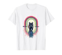 Gatto del fumetto che cammina sopra l'acqua con arcobaleno riflessione Maglietta
