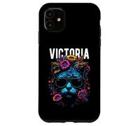 Gatto della città di Victoria che indossa occhiali da sole e fiori design Custodia per iPhone 11