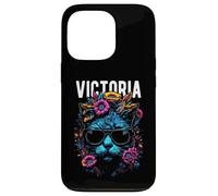 Gatto della città di Victoria che indossa occhiali da sole e fiori design Custodia per iPhone 13 Pro