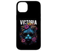 Gatto della città di Victoria che indossa occhiali da sole e fiori design Custodia per iPhone 14 Plus