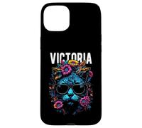 Gatto della città di Victoria che indossa occhiali da sole e fiori design Custodia per iPhone 15 Plus
