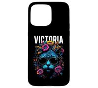 Gatto della città di Victoria che indossa occhiali da sole e fiori design Custodia per iPhone 15 Pro Max