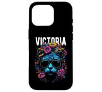 Gatto della città di Victoria che indossa occhiali da sole e fiori design Custodia per iPhone 16 Pro