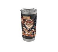 Gatto della foresta maestro sushi cucina giapponese samurai combattente Bicchiere termico in acciaio inox doppia parete