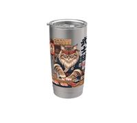 Gatto della foresta maestro sushi cucina giapponese samurai combattente Bicchiere termico in acciaio inox doppia parete