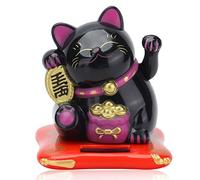 Gatto della Fortuna a energia Solare, Braccio ondeggiante Gatto del Benvenuto Gatto della ricchezza Carino Piccolo Gatto Fortunato Feng Shui Decor per la Decorazione della casa(Nero)