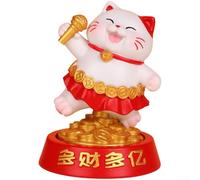 Gatto della fortuna in resina con simboli della ricchezza e rotazione interattiva, design compatto, decorazione da scrivania in vari spazi (B)