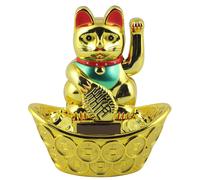 Gatto della fortuna Maneki neko base ovale solare 14 cm oro