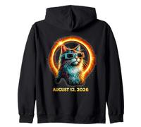 Gatto di Eclissi Solare 12 Agosto 2026 Design dello Spazio Felpa con Cappuccio