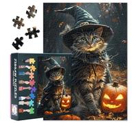 Gatto di Halloween che indossa costume da strega puzzle 1000 pezzi 69,8 x | Puzzle di Halloween per Adulti Giochi impegnativi Decorazioni per la casa Puzzle di gatto per adulti Horror Night Party