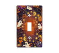 Gatto di Halloween e fantasma illustrazione Toggle Switch Plate | Illustrazioni di mostri fantasiosi, lanterne della foresta spettrale, motivi di skyline di notte stellata