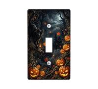 Gatto di Halloween e Jack-o'-Lanterna Toggle Interruttore Piastra | Jack-o'-lanterns, foglie autunnali, foresta illuminata dalla luna, decorazione per la casa stagionale