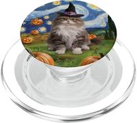 Gatto di Halloween Le zucche della notte stellata Van Gogh PopSockets PopGrip per MagSafe