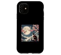 Gatto di montagna giapponese sotto la luna Sakura Cherry Blossom Custodia per iPhone 11