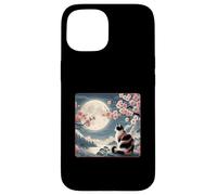 Gatto di montagna giapponese sotto la luna Sakura Cherry Blossom Custodia per iPhone 15