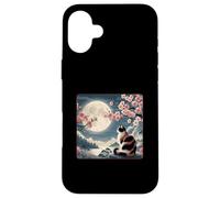 Gatto di montagna giapponese sotto la luna Sakura Cherry Blossom Custodia per iPhone 16 Plus