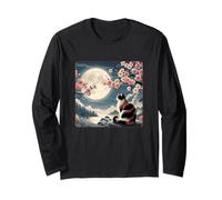 Gatto di Montagna Giapponese sotto la Luna Sakura Cherry Blossom Maglia a Manica